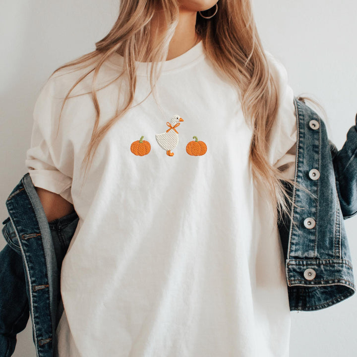 Embroidered Spooky Goose Comfort Colors T-shirt, Halloween T-shirt, Trendy Fall T-shirt, Halloween Tee Cute Fall Goose Halloween MGO-97-C