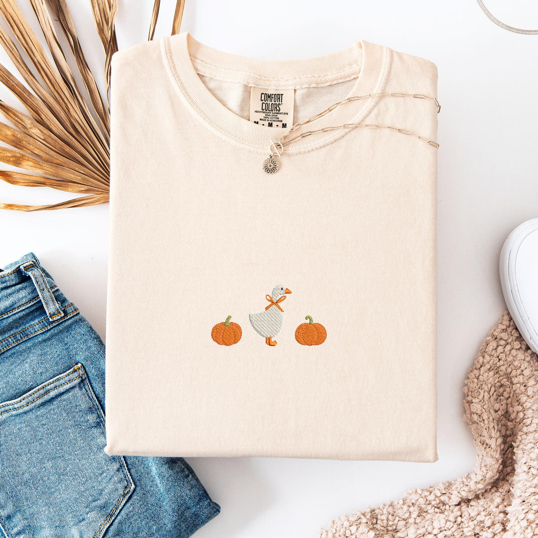 Embroidered Spooky Goose Comfort Colors T-shirt, Halloween T-shirt, Trendy Fall T-shirt, Halloween Tee Cute Fall Goose Halloween MGO-97-C