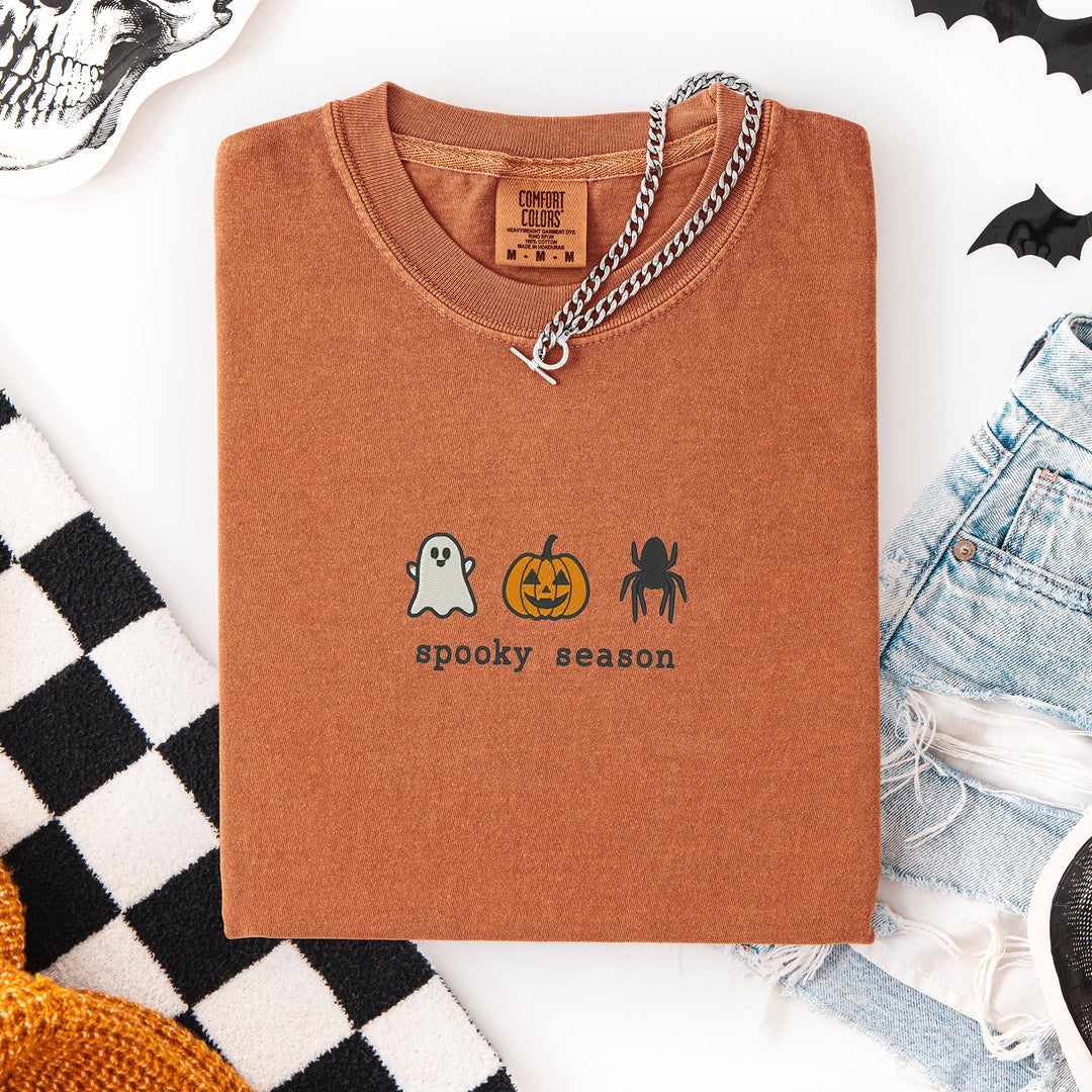 Embroidered Spooky Season Comfort Colors T-shirt, Halloween T-shirt, Trendy Fall T-shirt, Halloween Tee Cute Fall Goose Halloween SOZ-97-C