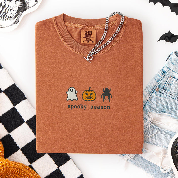 Embroidered Spooky Season Comfort Colors T-shirt, Halloween T-shirt, Trendy Fall T-shirt, Halloween Tee Cute Fall Goose Halloween SOZ-97-C