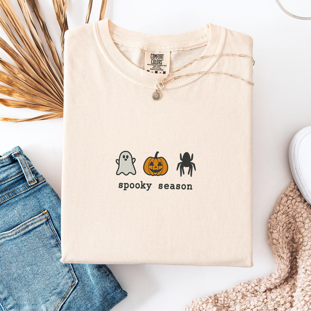 Embroidered Spooky Season Comfort Colors T-shirt, Halloween T-shirt, Trendy Fall T-shirt, Halloween Tee Cute Fall Goose Halloween SOZ-97-C
