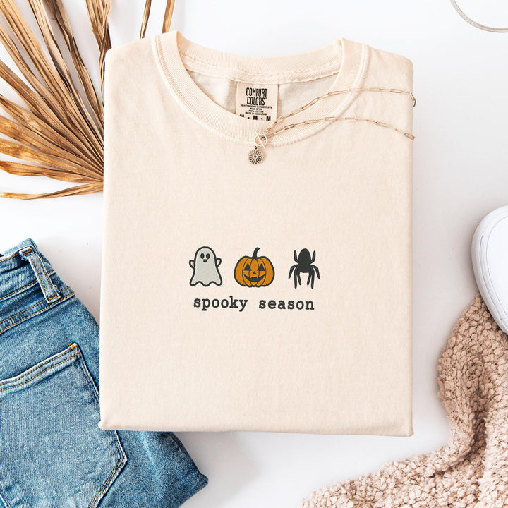 Embroidered Spooky Season Comfort Colors T-shirt, Halloween T-shirt, Trendy Fall T-shirt, Halloween Tee Cute Fall Goose Halloween SOZ-97-C