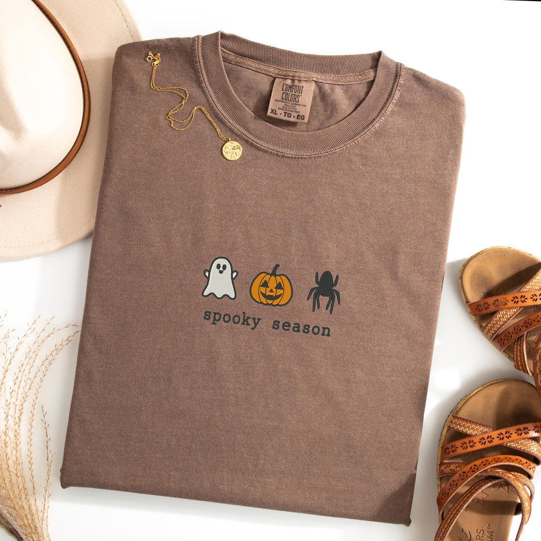Embroidered Spooky Season Comfort Colors T-shirt, Halloween T-shirt, Trendy Fall T-shirt, Halloween Tee Cute Fall Goose Halloween SOZ-97-C