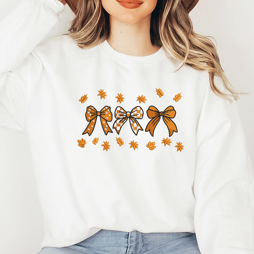 Embroidered Coquette Fall Ribbon Sweatshirt, Embroidered Ghost Sweatshirt, Halloween Sweatshirt, Funny Fall Sweatshirt, RPS-120-C
