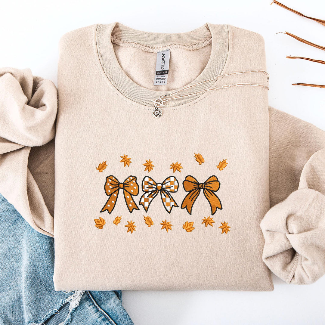 Embroidered Coquette Fall Ribbon Sweatshirt, Embroidered Ghost Sweatshirt, Halloween Sweatshirt, Funny Fall Sweatshirt, RPS-120-C