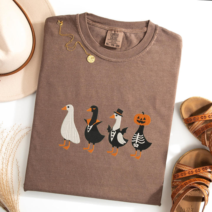 Embroidered Spooky Goose Comfort Colors T-shirt, Halloween T-shirt, Trendy Fall T-shirt, Halloween Tee Cute Fall Goose Halloween RDUT-120-C