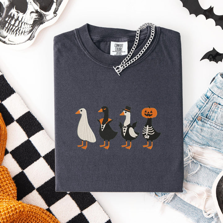Embroidered Spooky Goose Comfort Colors T-shirt, Halloween T-shirt, Trendy Fall T-shirt, Halloween Tee Cute Fall Goose Halloween RDUT-120-C