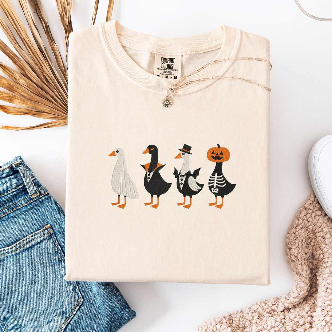 Embroidered Spooky Goose Comfort Colors T-shirt, Halloween T-shirt, Trendy Fall T-shirt, Halloween Tee Cute Fall Goose Halloween RDUT-120-C
