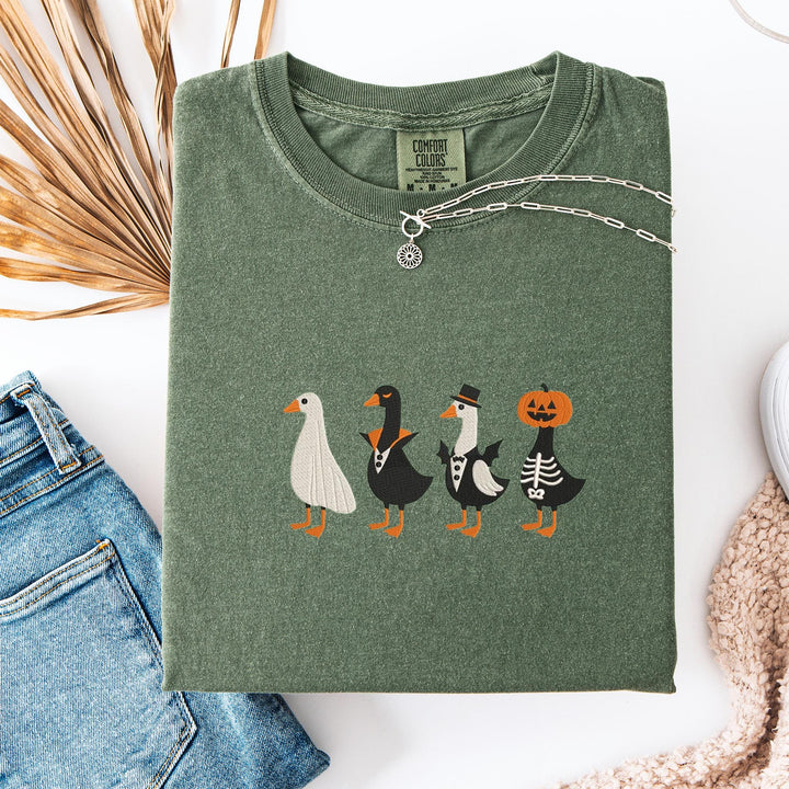 Embroidered Spooky Goose Comfort Colors T-shirt, Halloween T-shirt, Trendy Fall T-shirt, Halloween Tee Cute Fall Goose Halloween RDUT-120-C