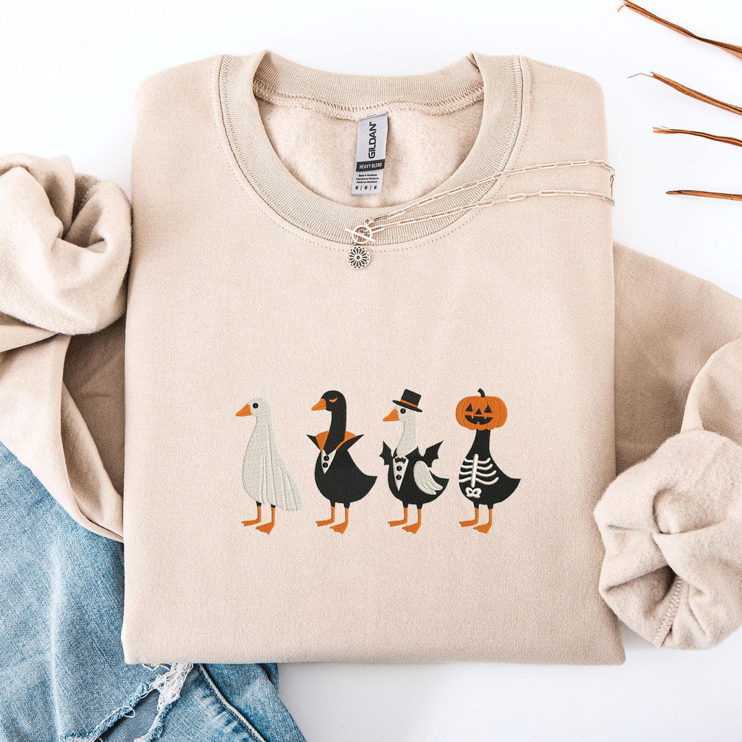 Embroidered Spooky Goose Sweatshirt, Embroidered Goose Sweatshirt, Halloween Sweatshirt, Funny Fall Sweatshirt RDUT-120-C