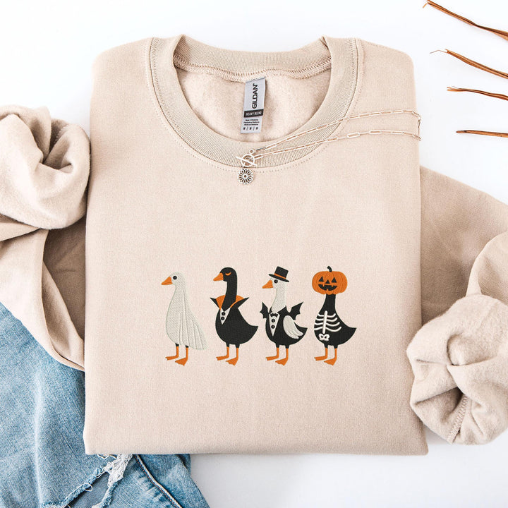 Embroidered Spooky Goose Sweatshirt, Embroidered Goose Sweatshirt, Halloween Sweatshirt, Funny Fall Sweatshirt RDUT-120-C