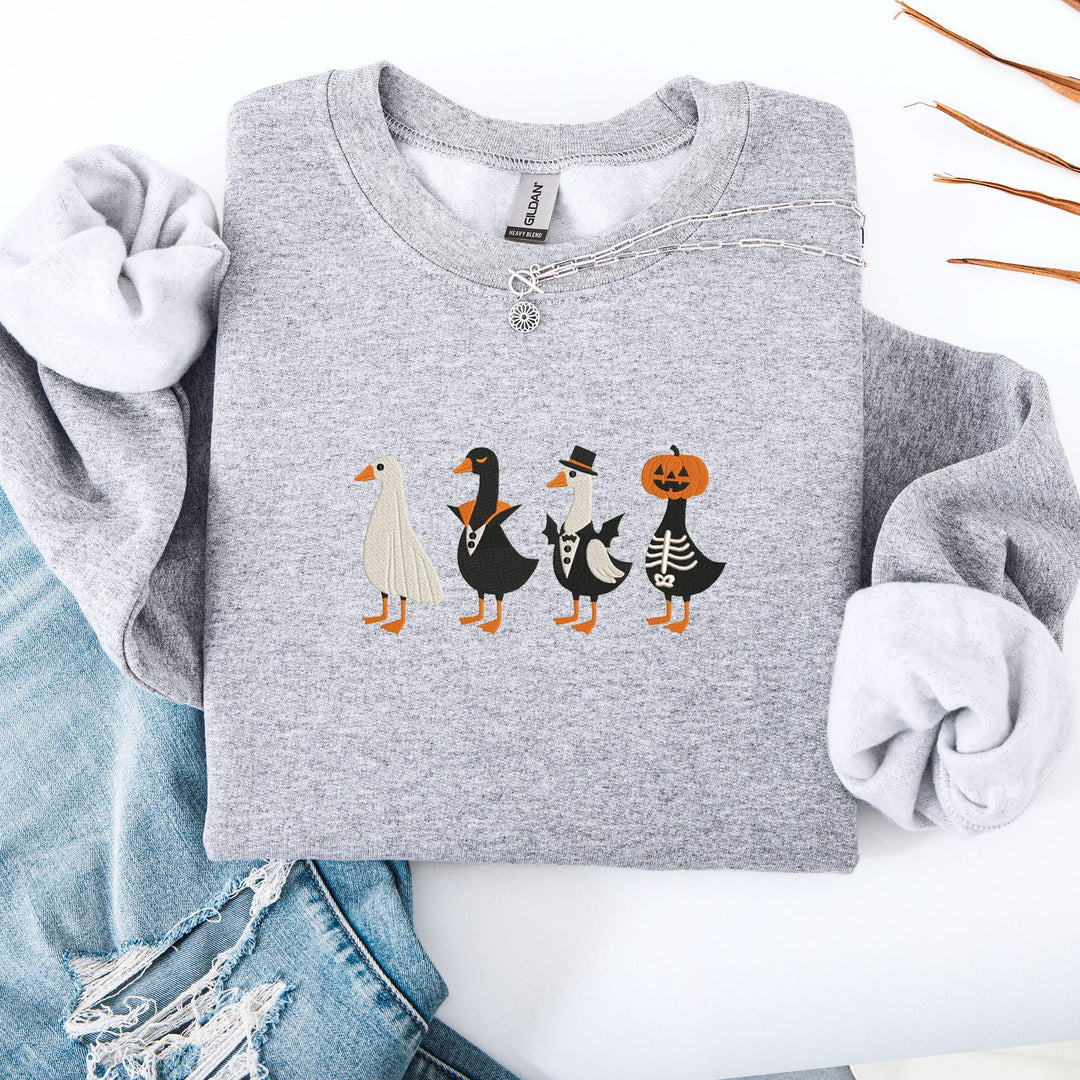 Embroidered Spooky Goose Sweatshirt, Embroidered Goose Sweatshirt, Halloween Sweatshirt, Funny Fall Sweatshirt RDUT-120-C