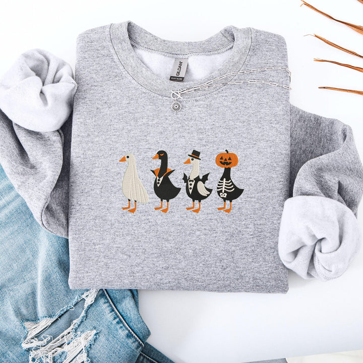 Embroidered Spooky Goose Sweatshirt, Embroidered Goose Sweatshirt, Halloween Sweatshirt, Funny Fall Sweatshirt RDUT-120-C