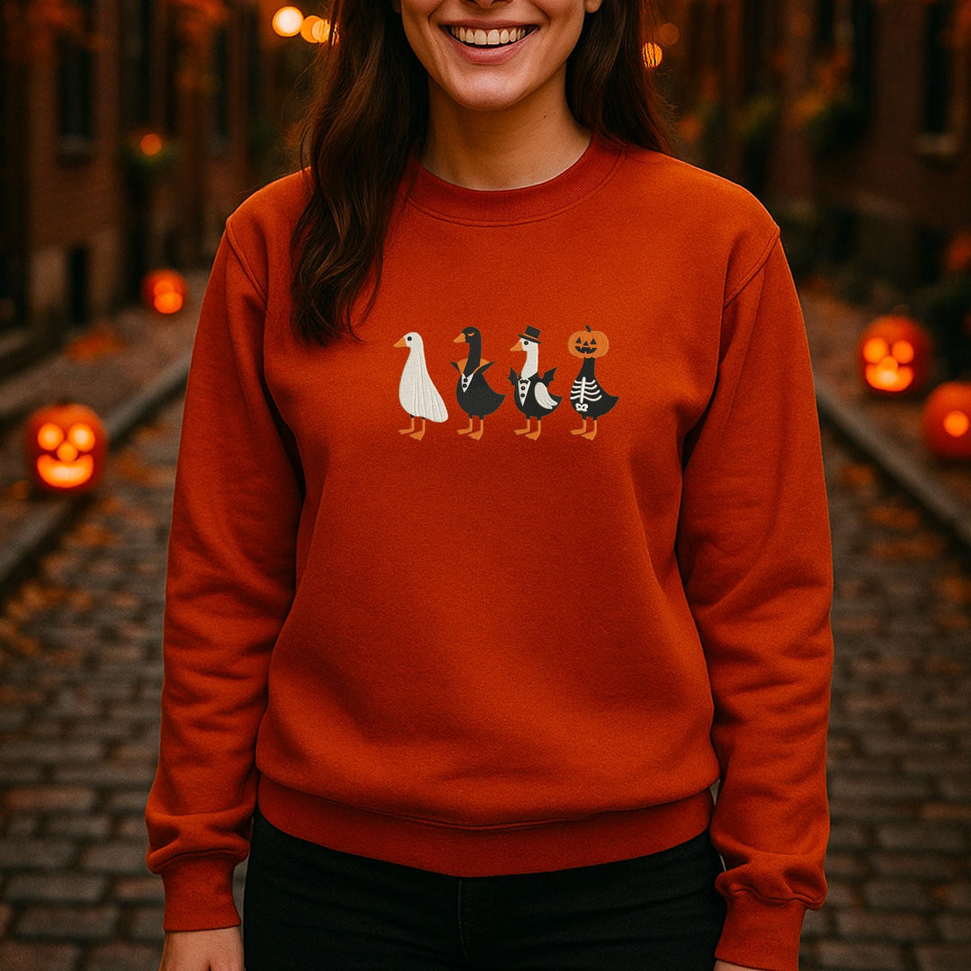 Embroidered Spooky Goose Sweatshirt, Embroidered Goose Sweatshirt, Halloween Sweatshirt, Funny Fall Sweatshirt RDUT-120-C