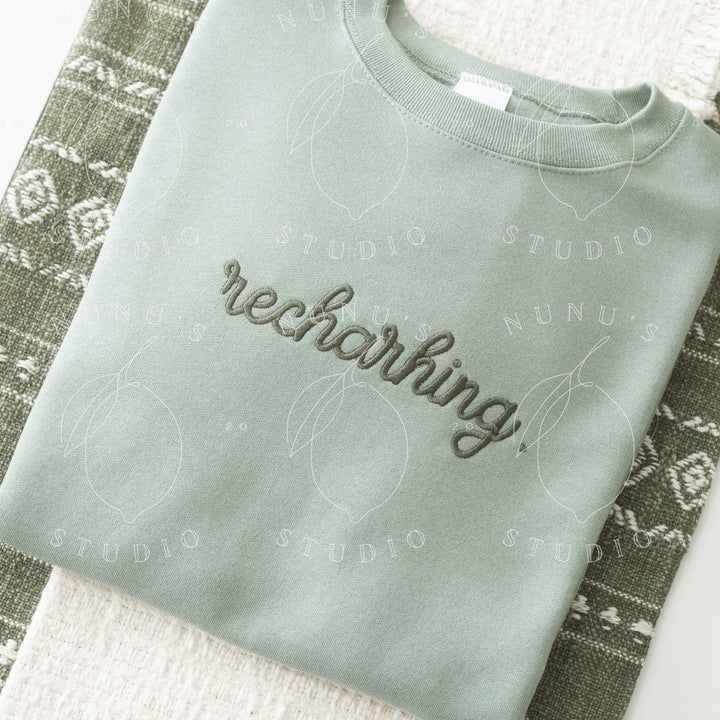 Embroidered Recharging Sweatshirt, Funny Relatable Mental Health Introvert Crewneck