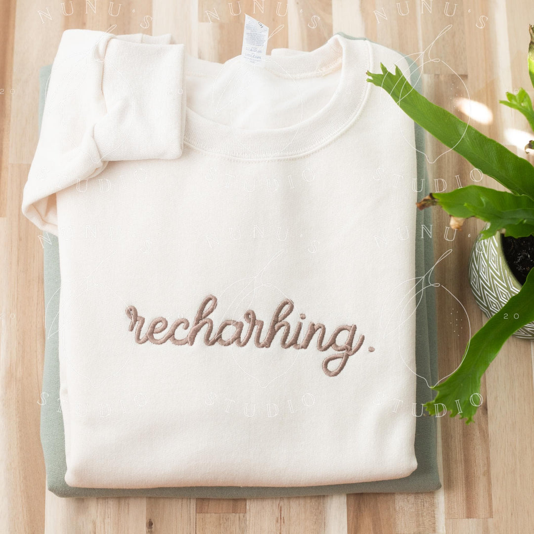 Embroidered Recharging Sweatshirt, Funny Relatable Mental Health Introvert Crewneck