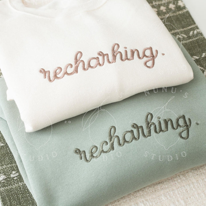 Embroidered Recharging Sweatshirt, Funny Relatable Mental Health Introvert Crewneck