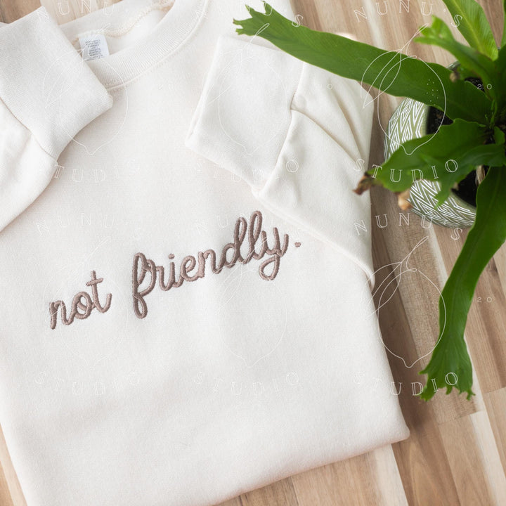 Embroidered Not Friendly Sweatshirt, Funny Relatable Mental Health Introvert Crewneck