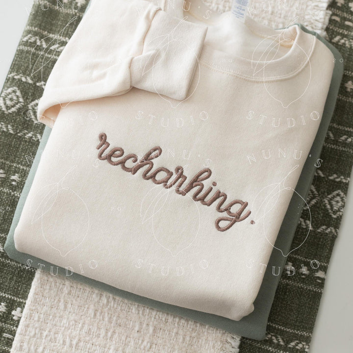 Embroidered Recharging Sweatshirt, Funny Relatable Mental Health Introvert Crewneck