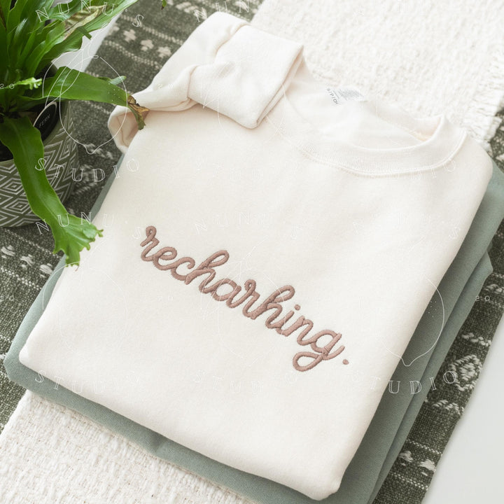 Embroidered Recharging Sweatshirt, Funny Relatable Mental Health Introvert Crewneck