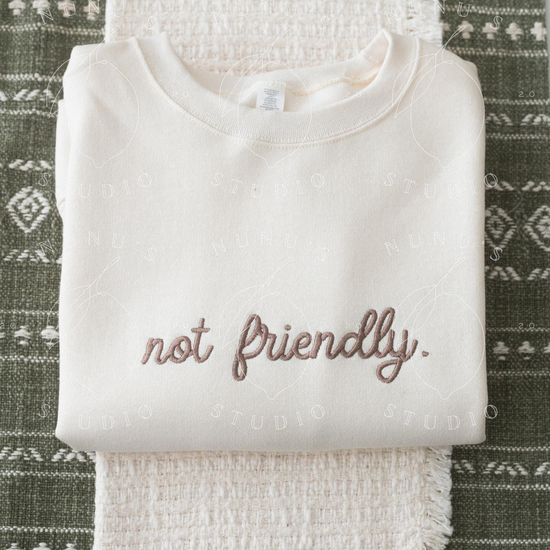 Embroidered Not Friendly Sweatshirt, Funny Relatable Mental Health Introvert Crewneck