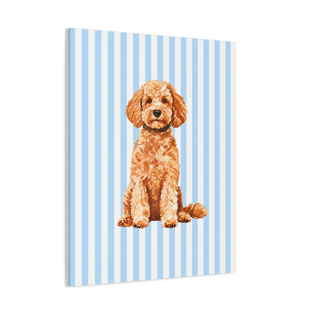 Goldendoodle Canvas Wall Art, Blue Stripe Doodle Stretched Canvas, Doodle Mom Gift