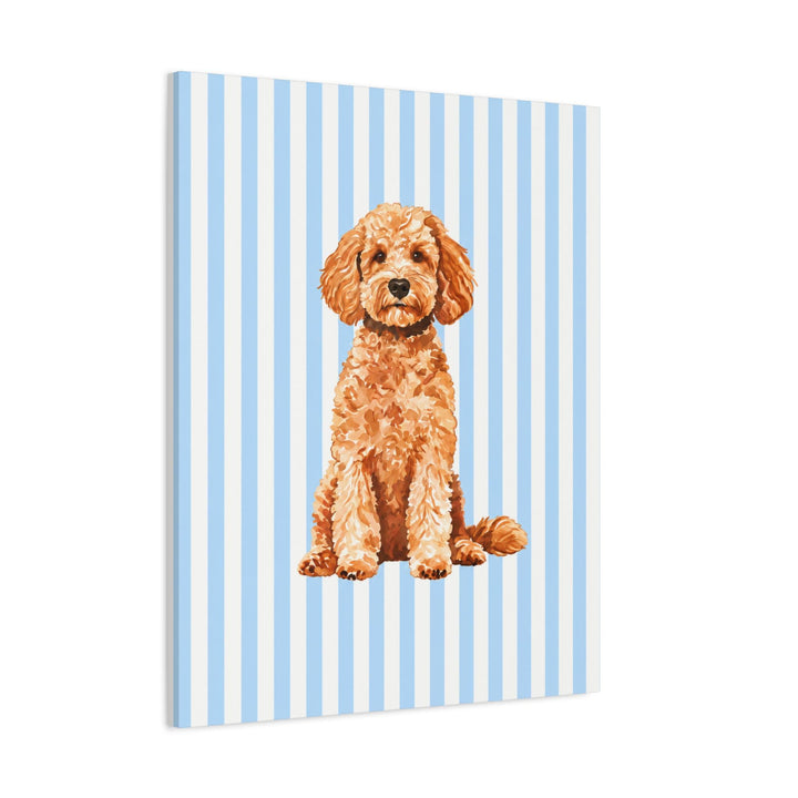 Goldendoodle Canvas Wall Art, Blue Stripe Doodle Stretched Canvas, Doodle Mom Gift