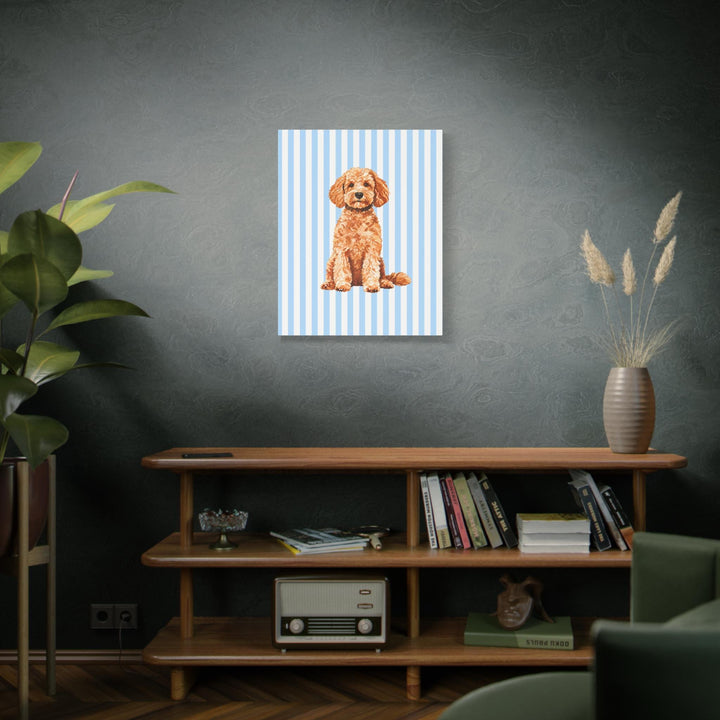 Goldendoodle Canvas Wall Art, Blue Stripe Doodle Stretched Canvas, Doodle Mom Gift