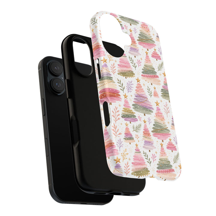 Pastel Watercolor Christmas Tree Tough iPhone Case, Pink Lavender Holiday Phone Cover, Matte or Glossy