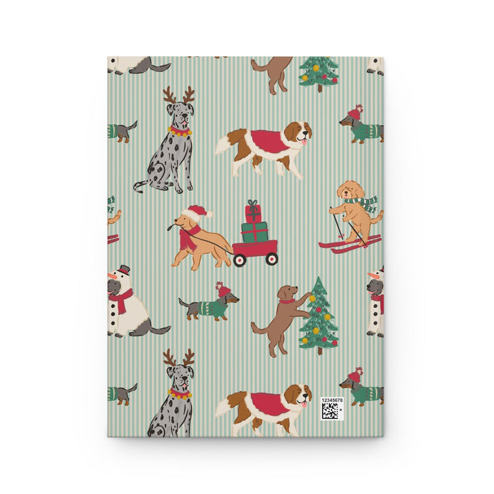 Christmas Dogs Hardcover Notebook, Green Stripe Holiday Lined Journal, Festive Dog Lover Stationery Gift