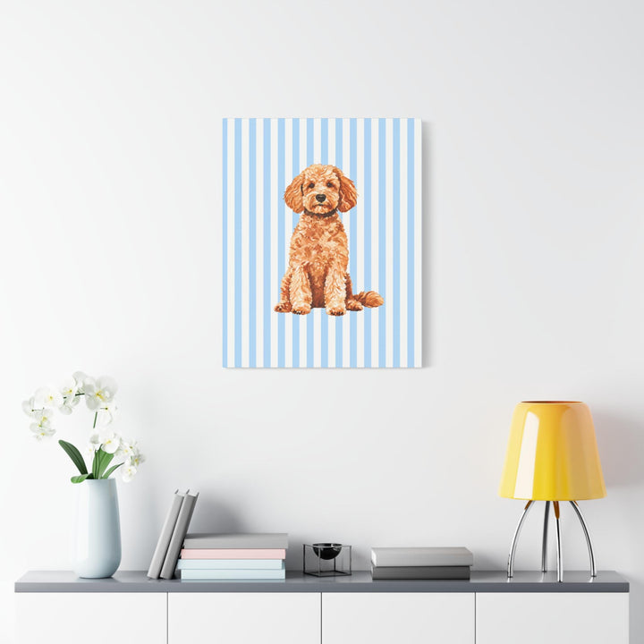 Goldendoodle Canvas Wall Art, Blue Stripe Doodle Stretched Canvas, Doodle Mom Gift