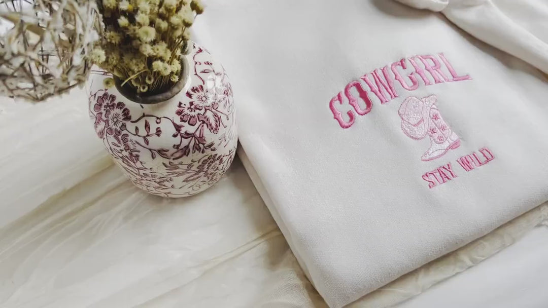 Embroidered Cowgirl Sweatshirt, Embroidered Stay Wild Sweatshirt, Cute Sweatshirts for Women, Trendy Crewneck, Bachelorette Party WILD-C-196