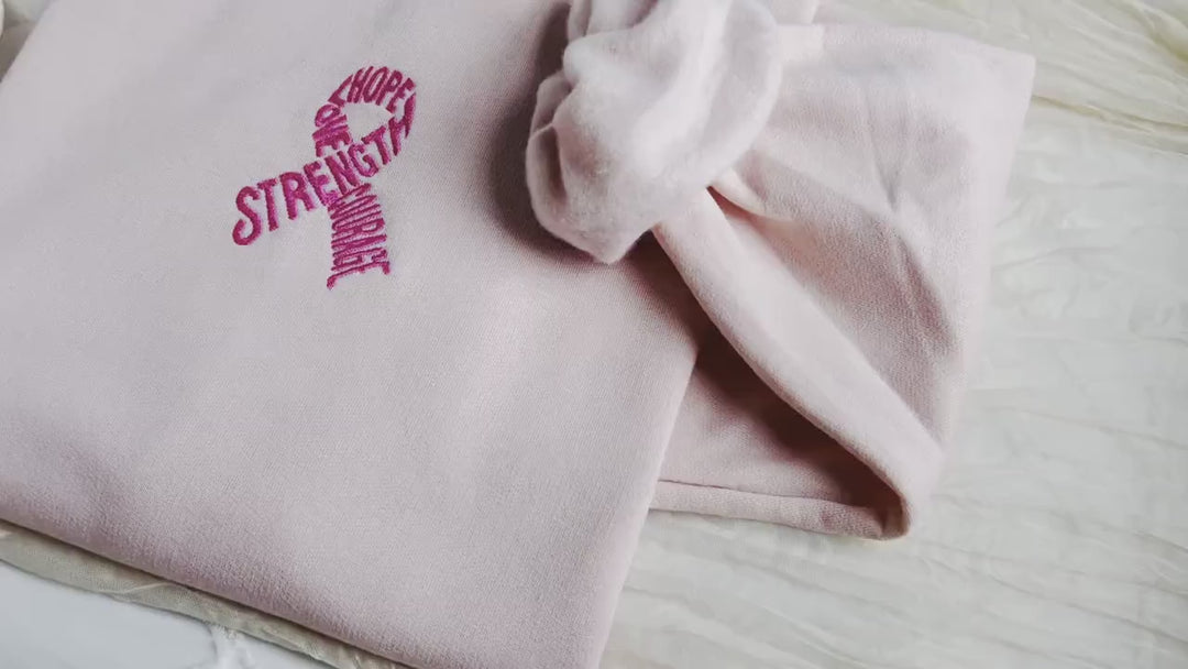 Embroidered Breast Cancer Awareness Sweatshirt, Embroidered Pink Ribbon Sweatshirt,  Hope Strength Sweatshirt, Motivational RIBB-C-97
