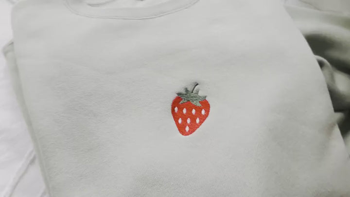 Embroidered Strawberry Sweatshirt, Embroidered Strawberry Crewneck, Cute Sweatshirts for Women, Trendy Crewneck, Foodie Gifts, STRA-C-97