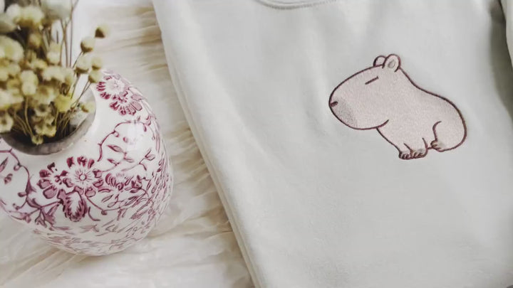 Embroidered Capybara Sweatshirt, Embroidered Capybara Sweatshirt, Cute Sweatshirts for Women and Men, Trendy Crewneck, Pet Lover CAP-C-97