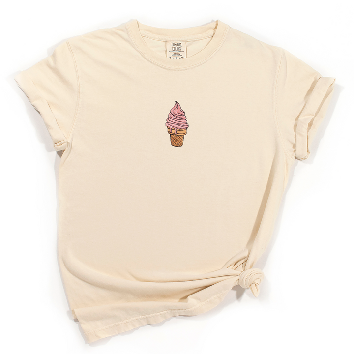 Embroidered Ice Cream T-shirt, Comfort Colors Ice Cream Tee Ivory