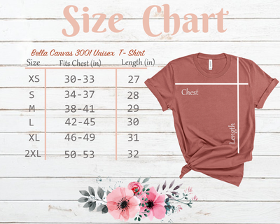 Wifey t-shirt size chart