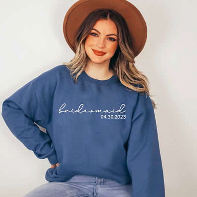 Personalized Bridesmaid Crewneck Sweatshirt, Bridesmaid Gift