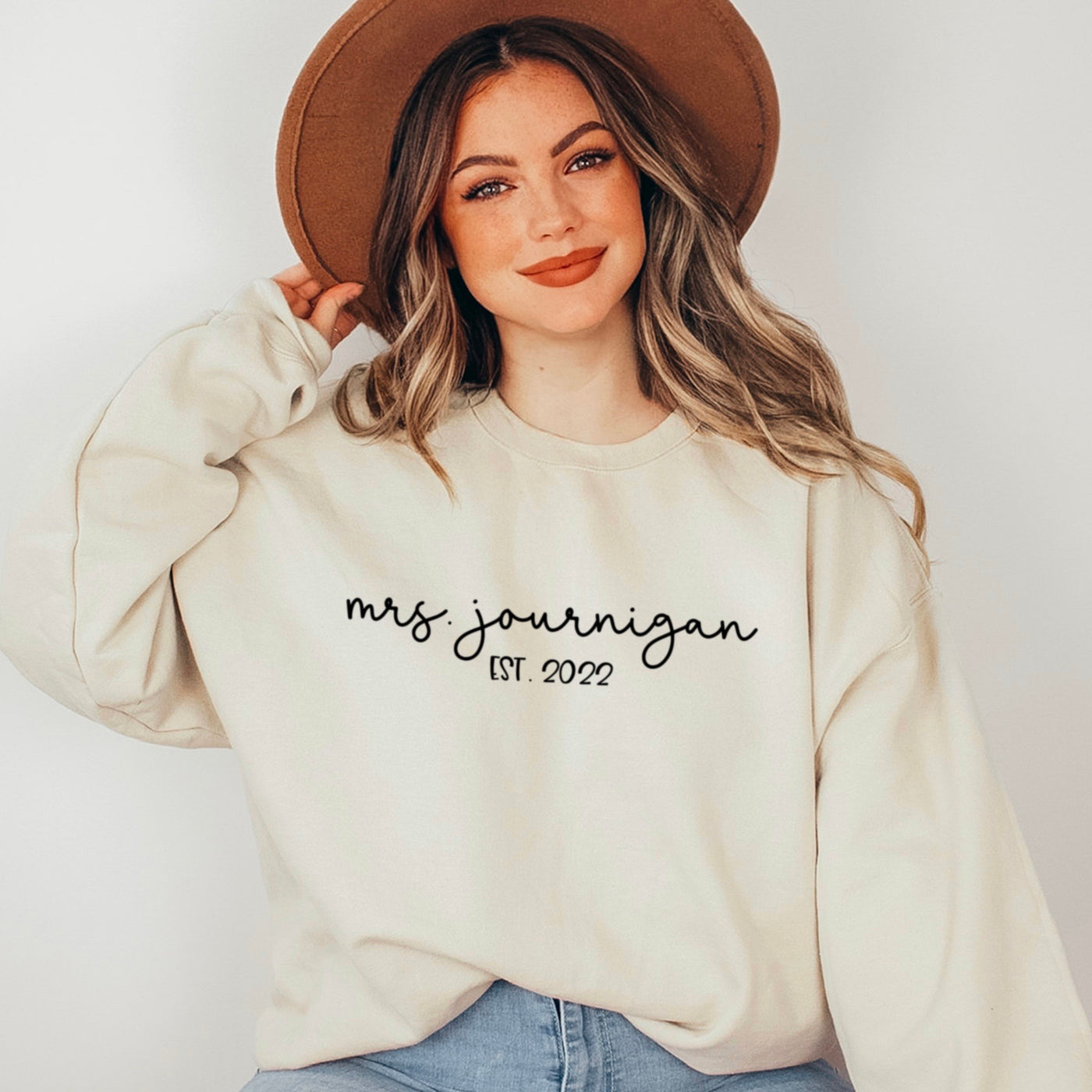 Custom Wifey Sweatshirt Sand