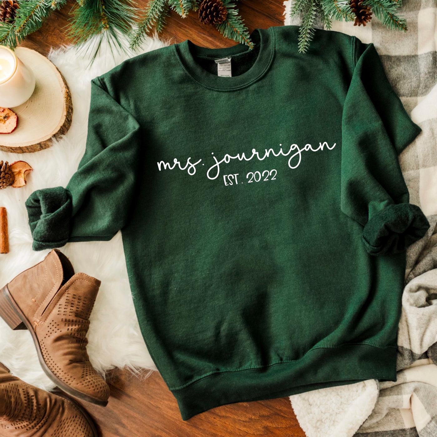 forest green bride sweatshirt with date