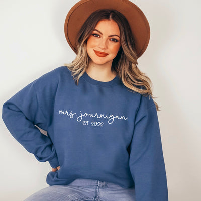 indigo blue custom bride sweatshirt