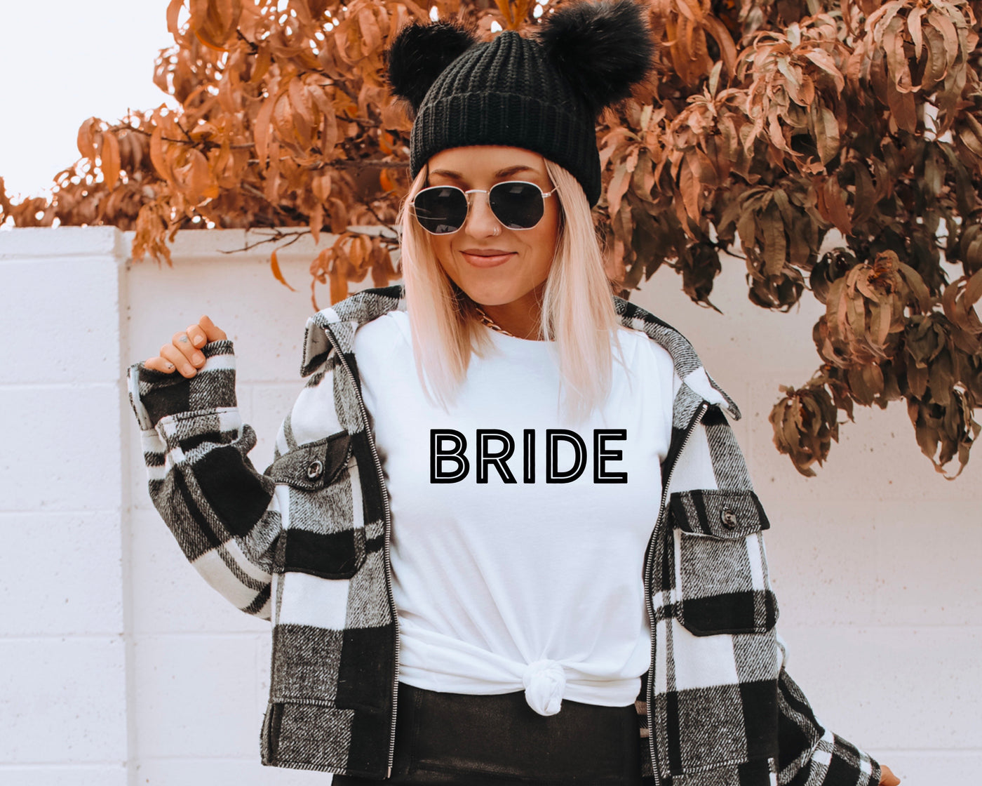 white bride tee  with modern block letters