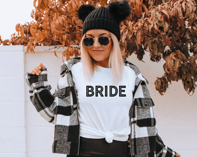 white bride tee  with modern block letters