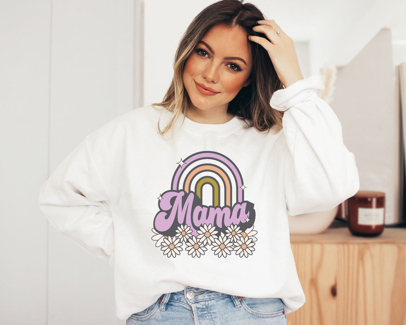 white retro mama sweatshirt