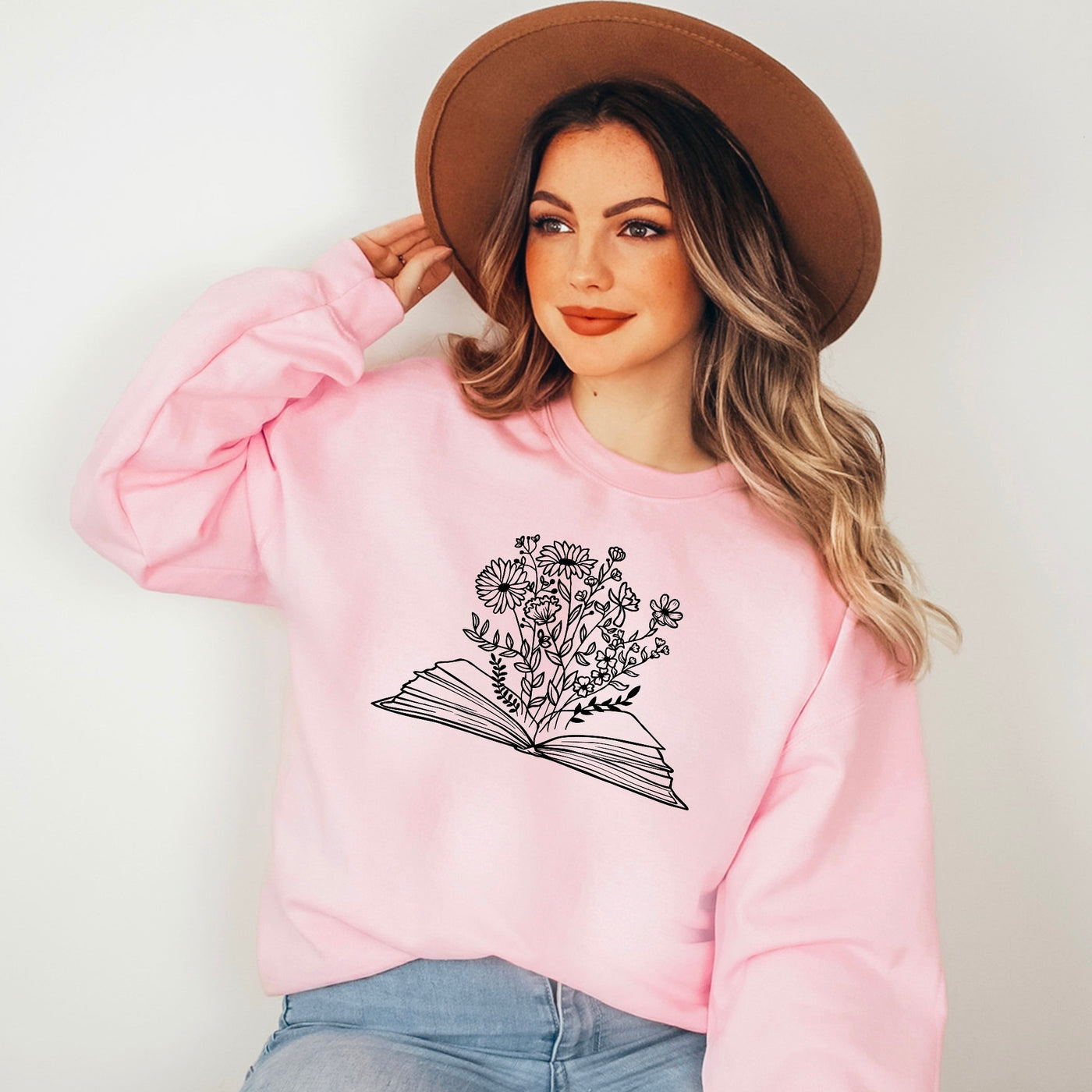 pink floral book sweatshirt