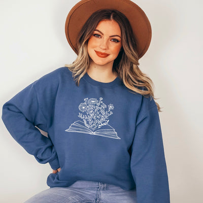 indigo blue floral sweatshirt