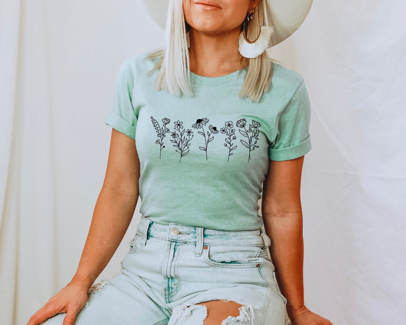 dusty blue floral t-shirt