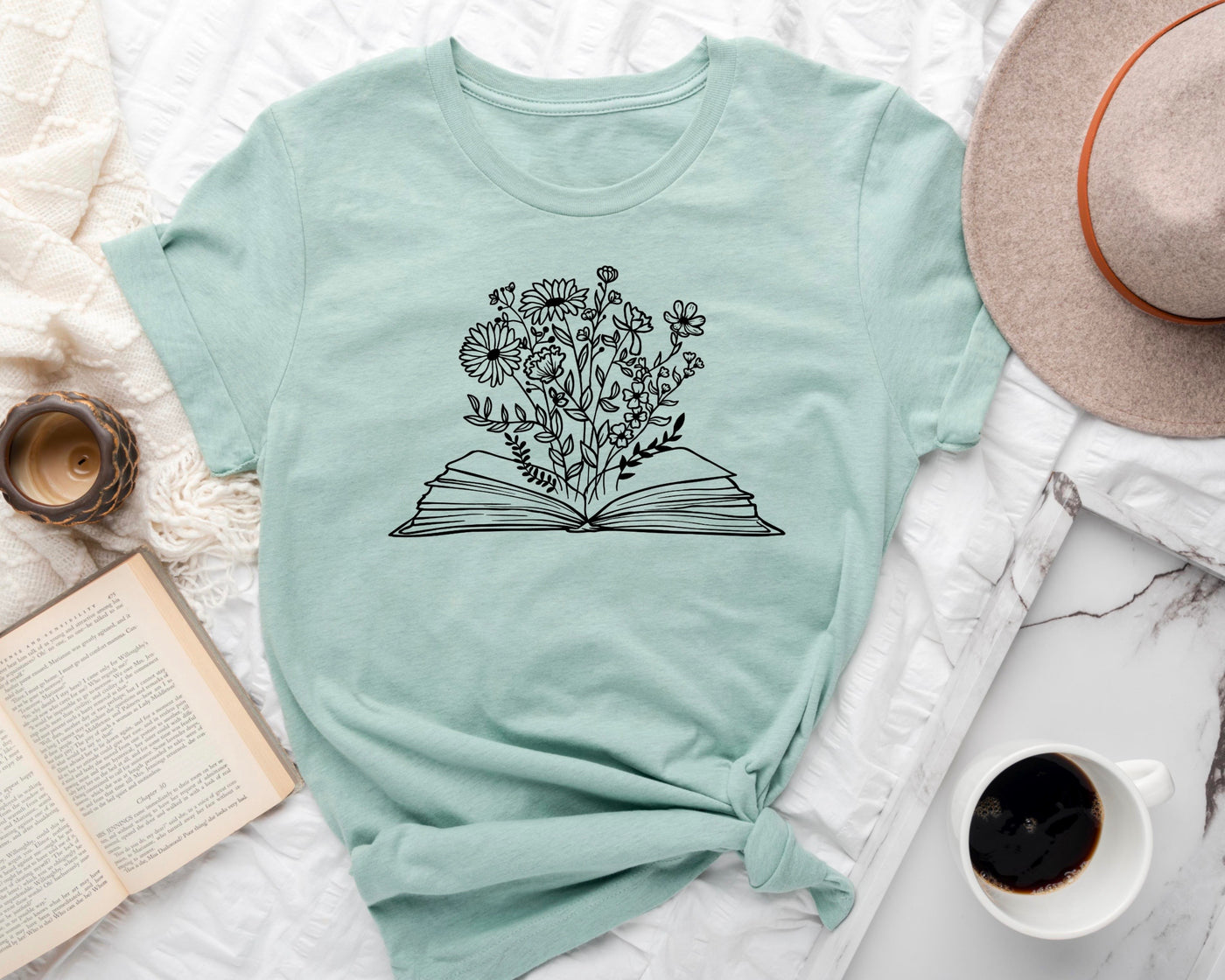 wildflower and book t-shirt