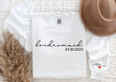 Bridesmaid Sweatshirt with Sleeve Personalization