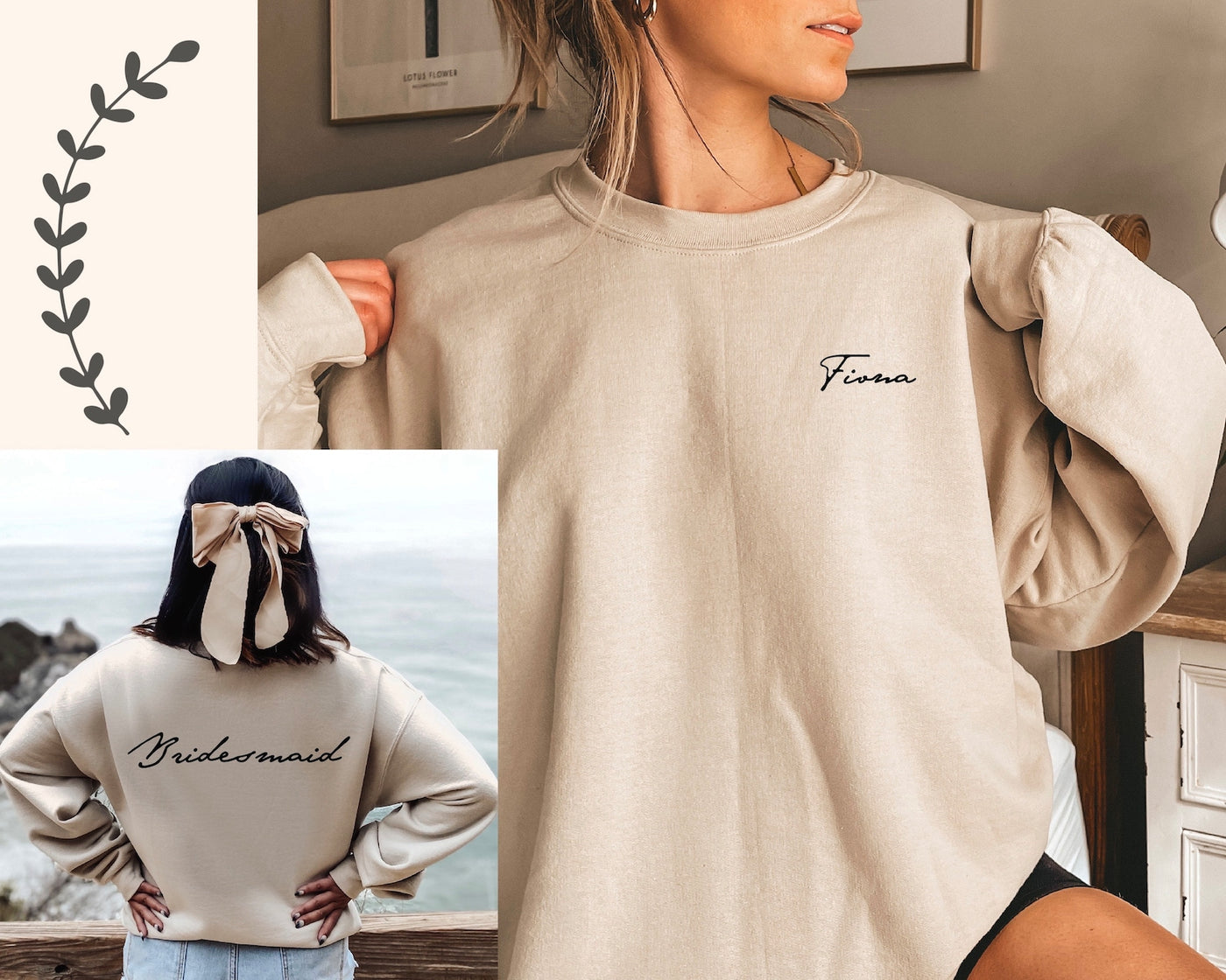 sand bridesmaid sweatshirt personalized with name